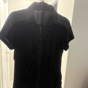 Black Ruffled Button-Front Women’s Top